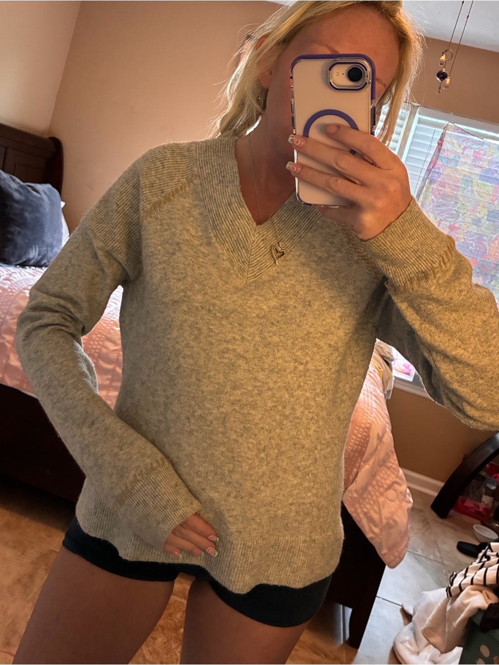 Very warm V-Neck Women's Sweater /Light Gray
